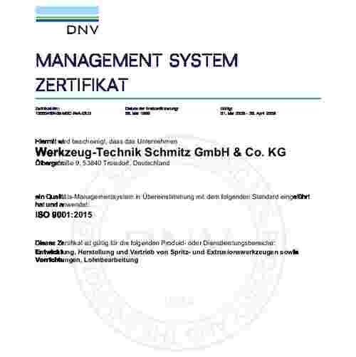 DIN ISO 9001 Zertifikat von Werkzeug-Technik Schmitz