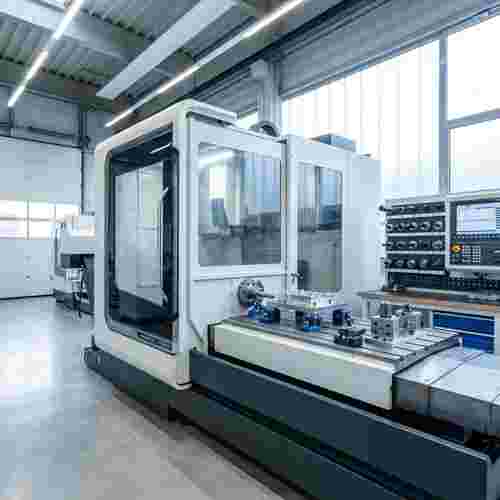 Modernes CNC-Fräszentrum mit Nullpunkt-Spannsystem, modularen Vorrichtungen und Werkzeuglogistik.