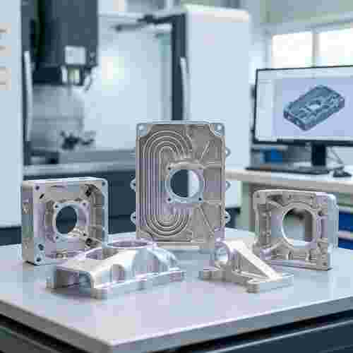 5-Achsen gefräste Aluminiumgehäuse und Halterungen mit Kühlkanälen in CAD/CAM-Umgebung