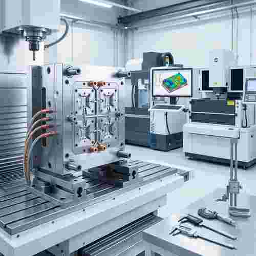 Stahl-Spritzgießwerkzeug in Präzisionswerkstatt; CNC/EDM, 3D-CAD-Wireframe