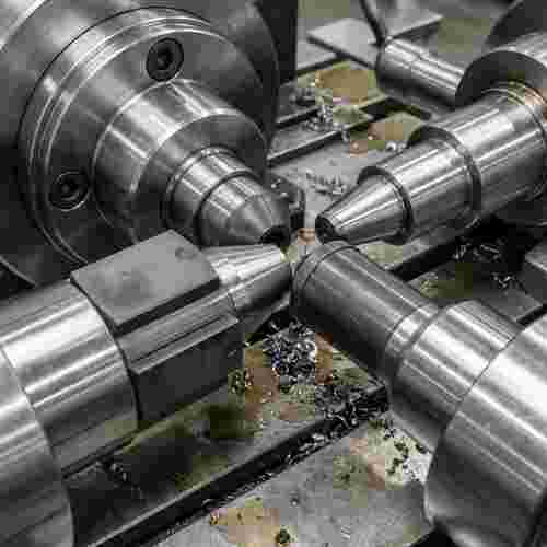 Nahaufnahme von Stahl- und Karbidwerkzeugen mit glatten, polierten und matten Oberflächen