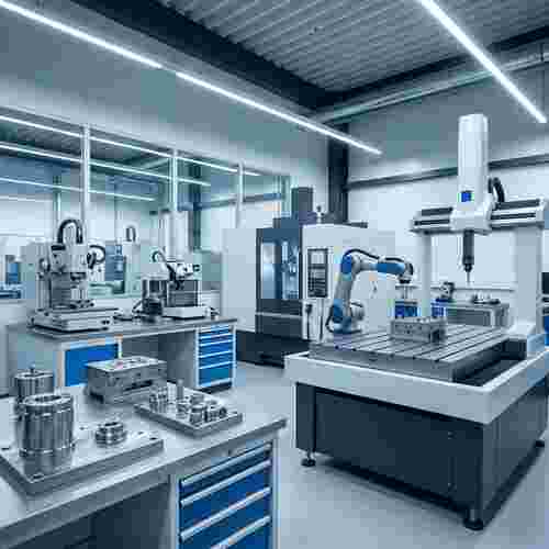 Moderne Präzisions-Spritzguss-Werkstatt mit CNC-Fräsen, Messtechnik und 3D-Scan