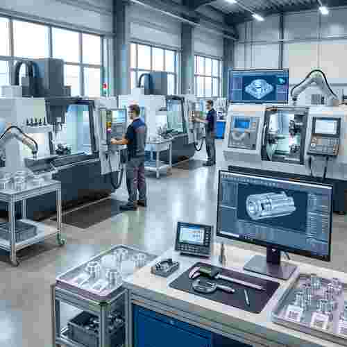 Moderne Vertragsfertigung: CNC-Fräsen/Drehen, CAD/CAM-Planung, QC mit Messwerkzeugen, STEP/Labels