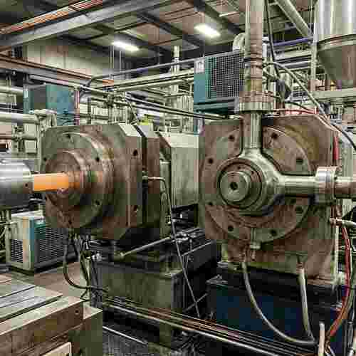 Kunststoff-Extrusionswerkzeuge mit Geometrie und Materialfluss im Industrieumfeld.